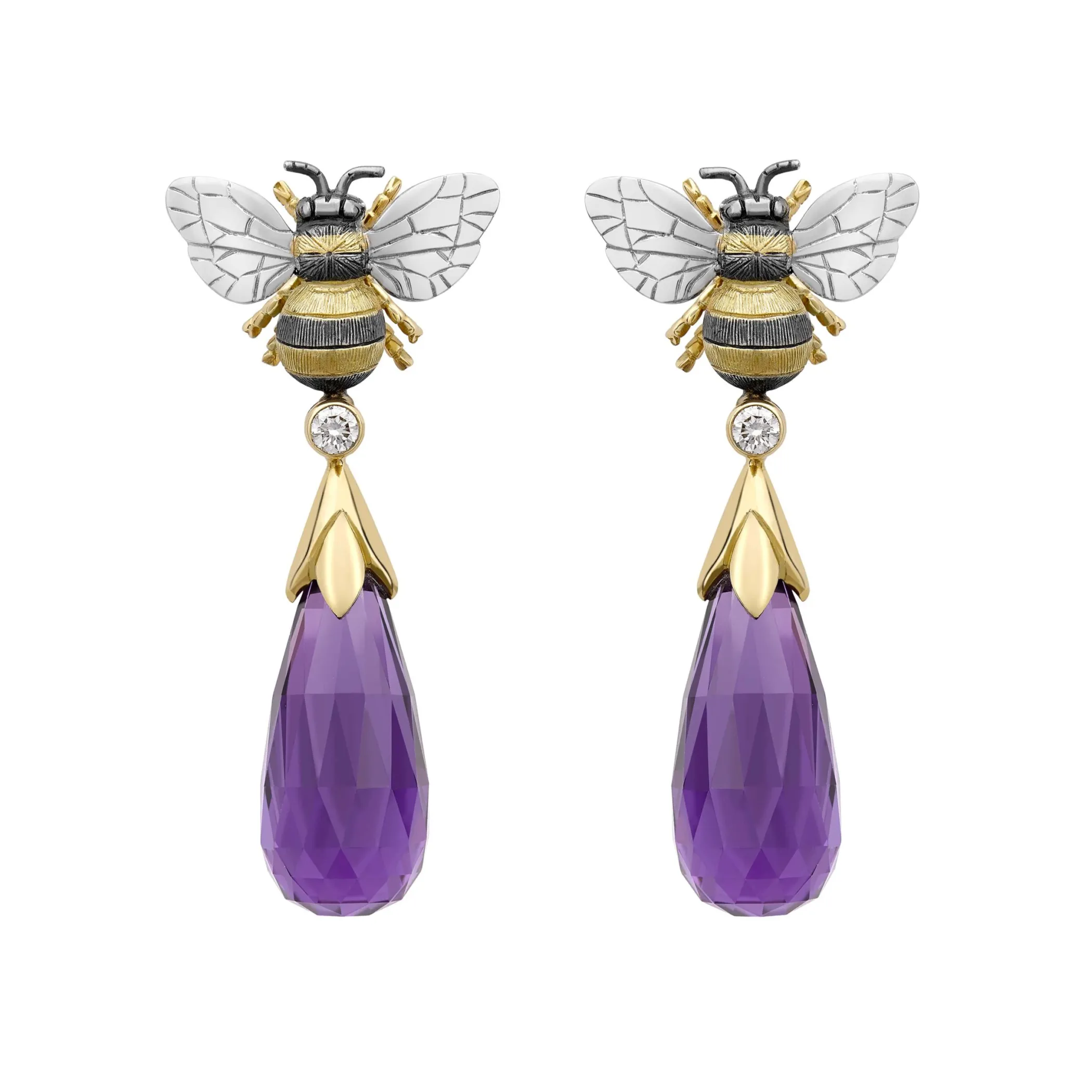 Theo Fennell Jewellery | One Off Pieces*Amethyst & Diamond Large Bee Drop Earrings