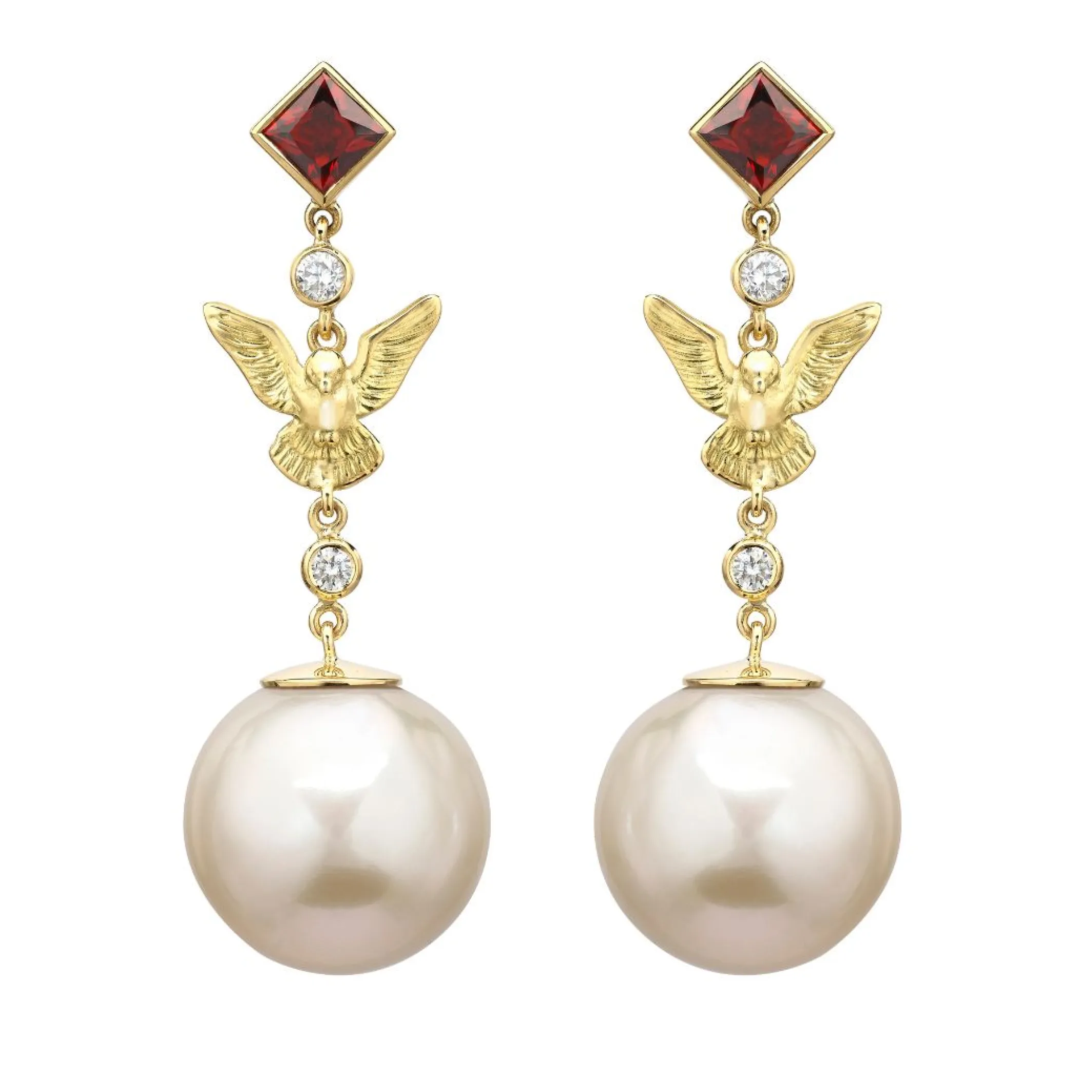 Theo Fennell Jewellery | Drop Earrings*Dove, Garnet and Pearl Drop Fable Earrings