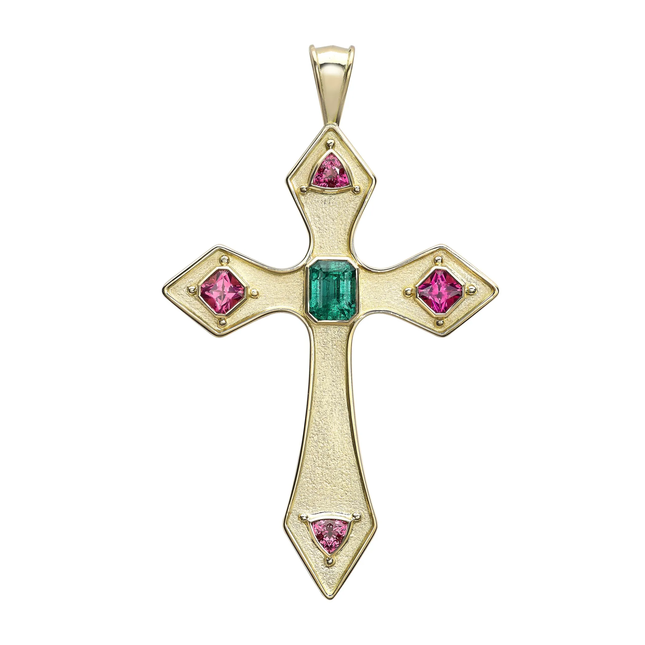 Theo Fennell Jewellery | One Off Pieces*Emerald & Pink Spinel Gothic Cross Pendant