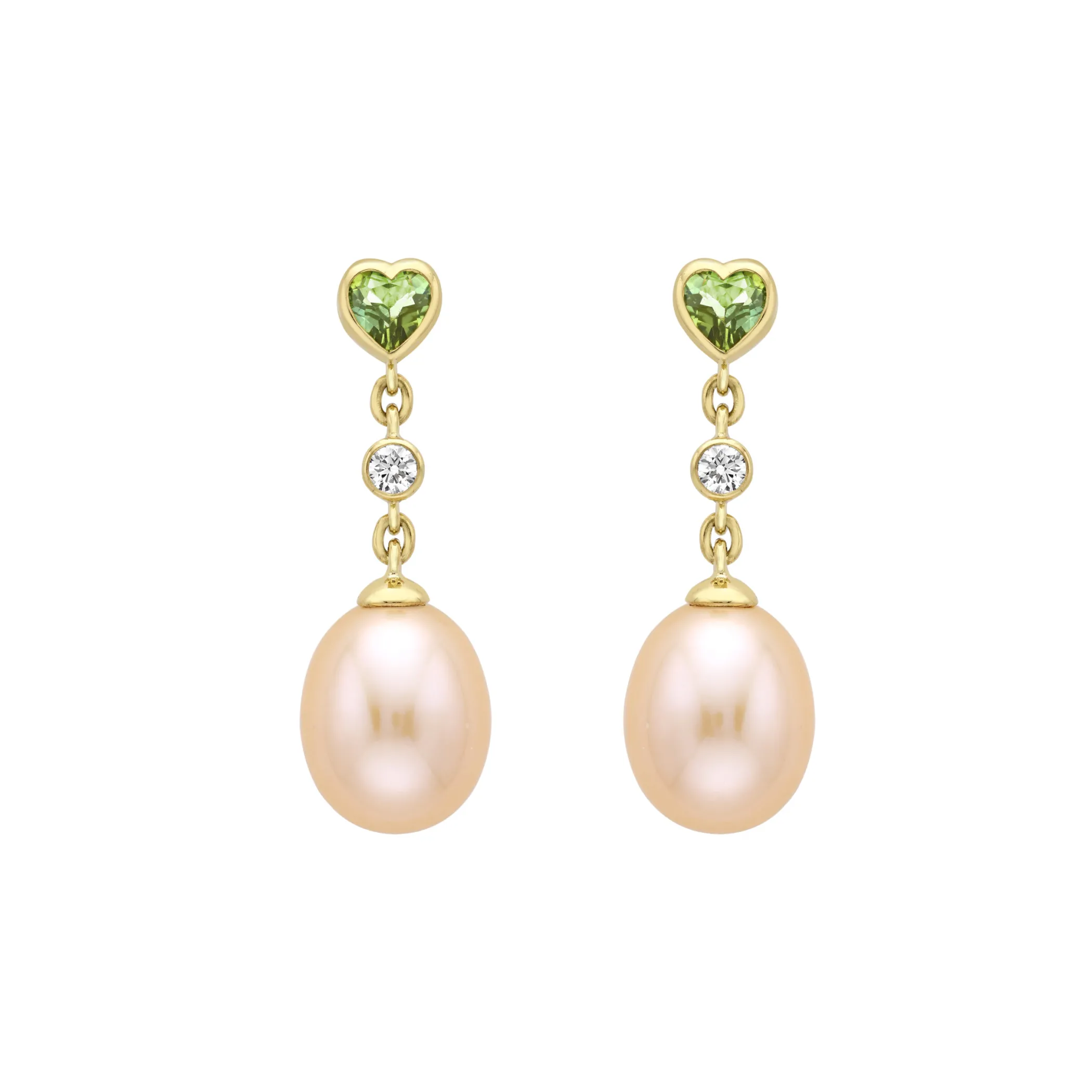 Theo Fennell Jewellery | One Off Pieces*Heart Shaped Green Tourmaline and Diamond Pearl Drop Earrings