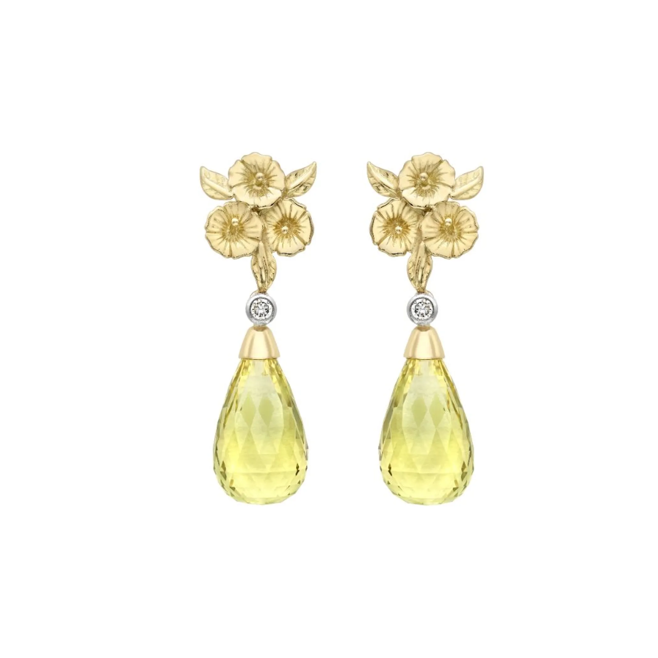 Theo Fennell Jewellery | Drop Earrings*Hibiscus Flower Green Beryl and Diamond Drop Earrings