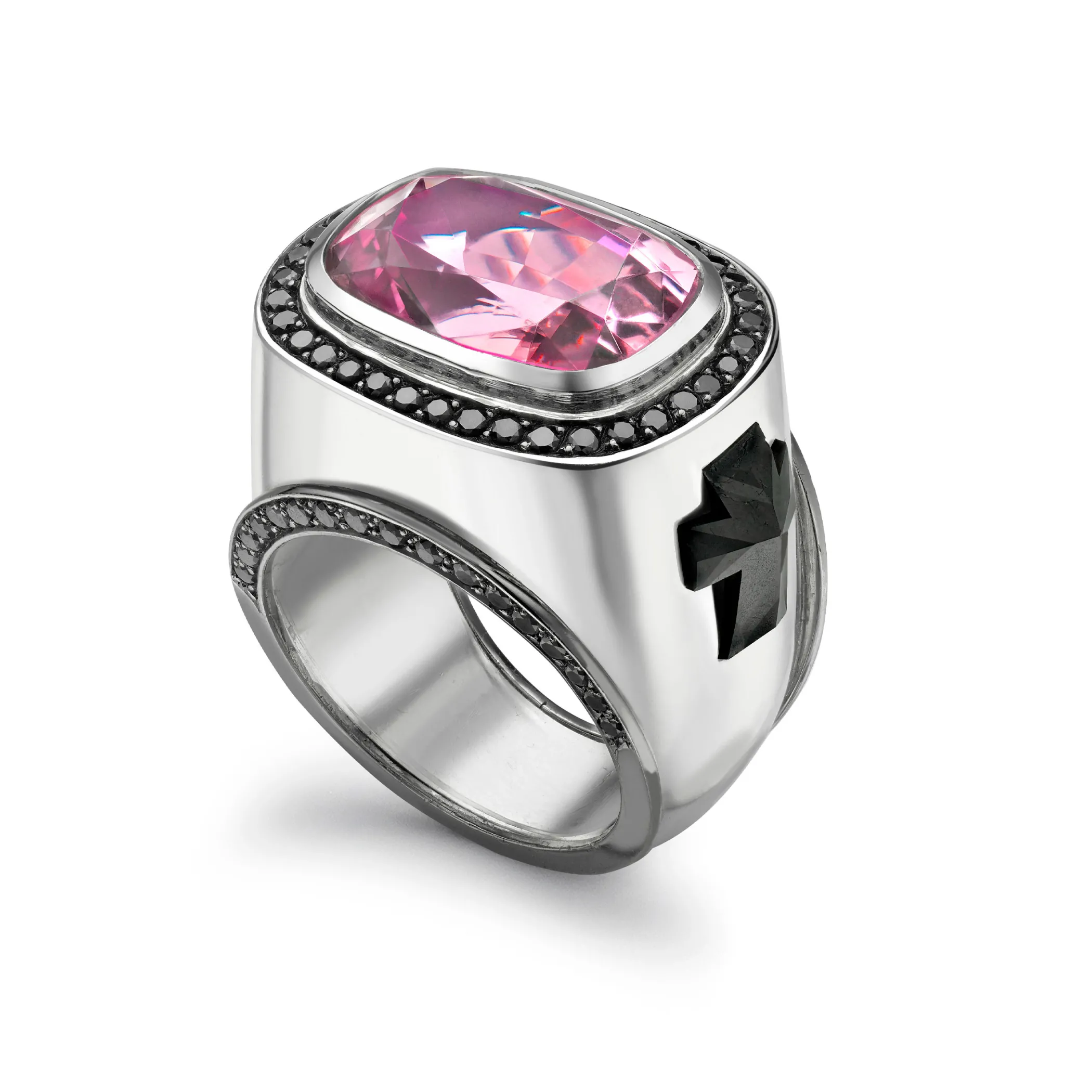 Theo Fennell Jewellery | One Off Pieces*Morganite & Black Diamond Knights Ring