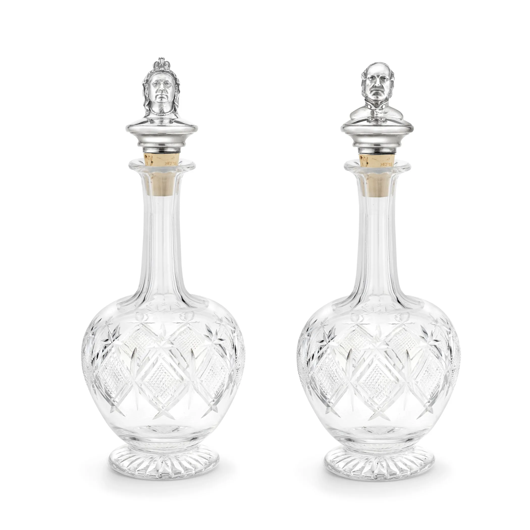 Theo Fennell Silverware*Pair of Victoria and Albert Antique Decanters