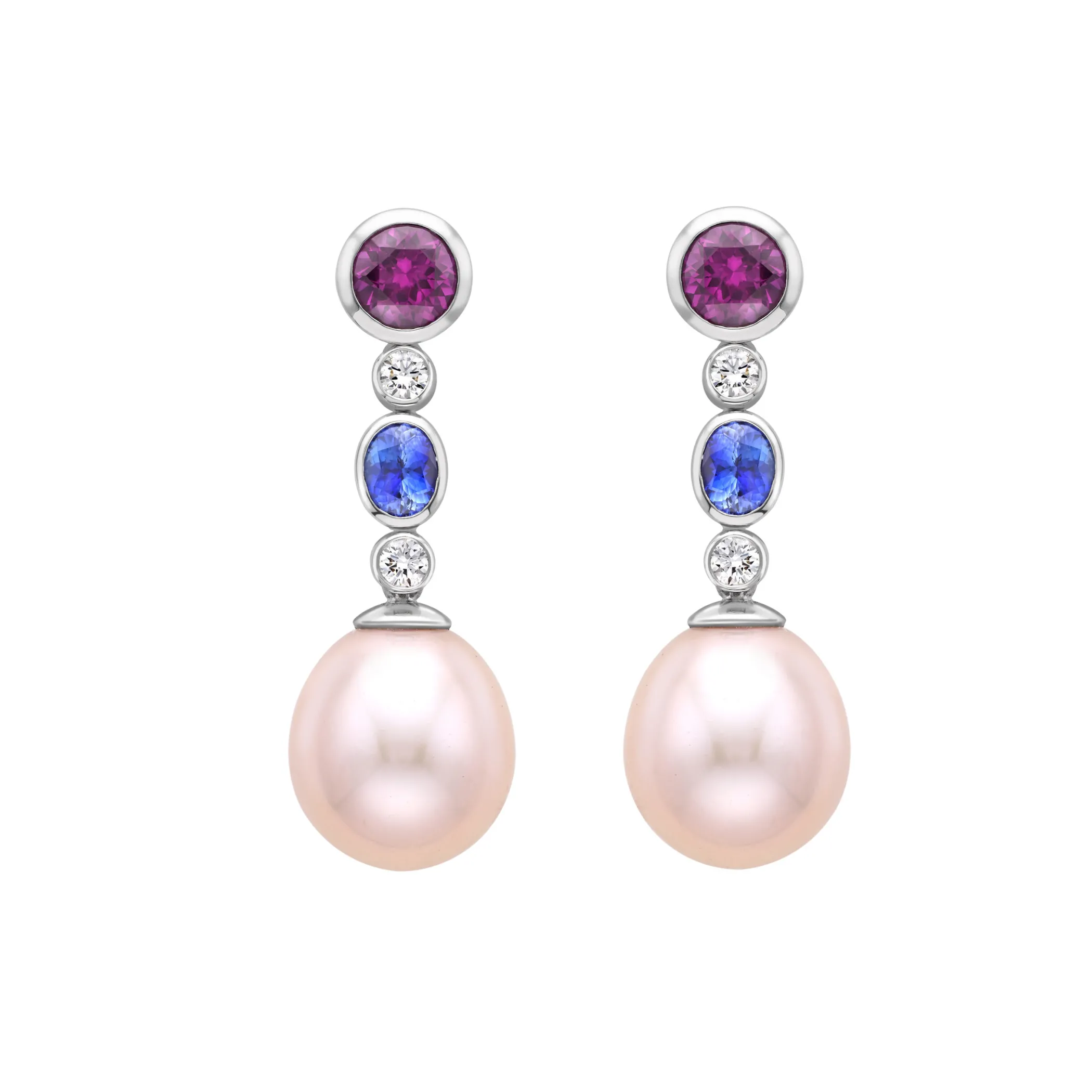 Theo Fennell Jewellery | One Off Pieces*Purple Garnet, Blue Sapphire and Pearl Drop Earrings