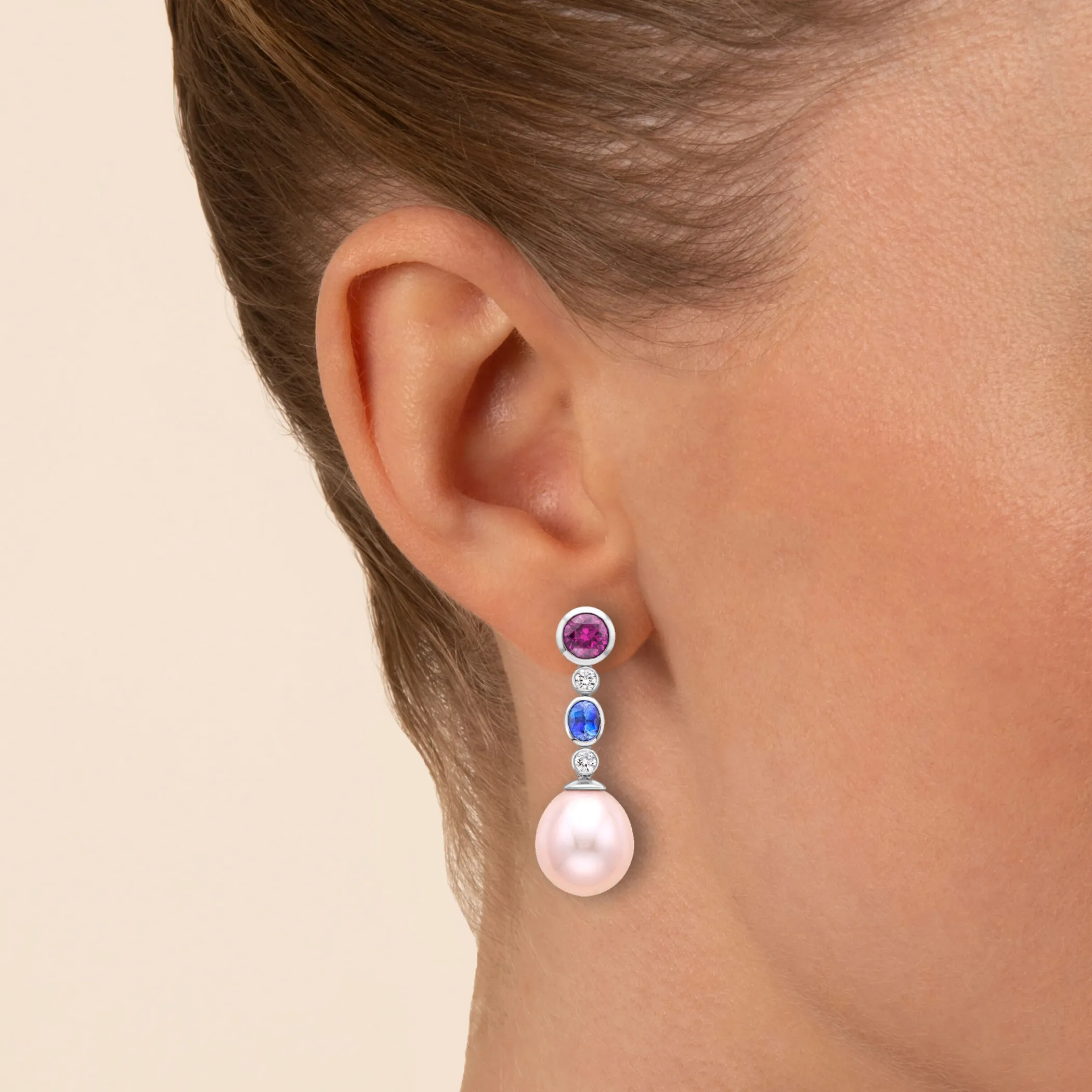 Theo Fennell Jewellery | One Off Pieces*Purple Garnet, Blue Sapphire and Pearl Drop Earrings