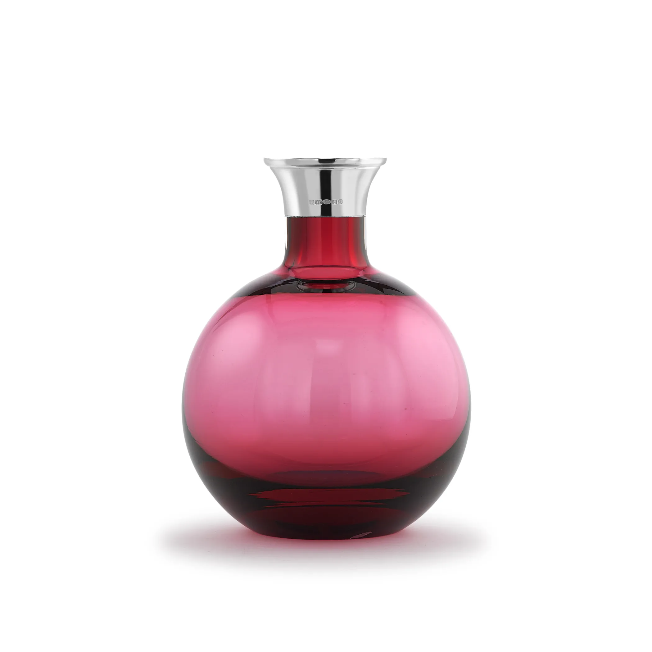Theo Fennell Silverware*Ruby Crystal & Silver Round Decanter
