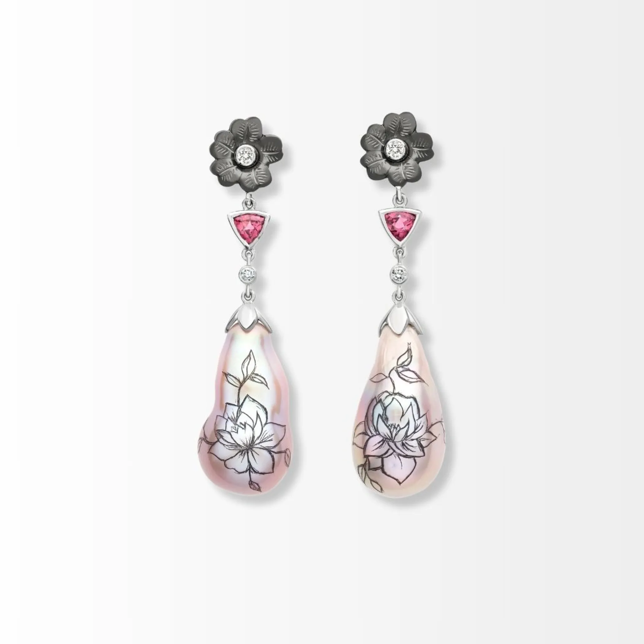 Theo Fennell Jewellery | Drop Earrings*Scrimshaw Pearl and Diamond Drop Earrings