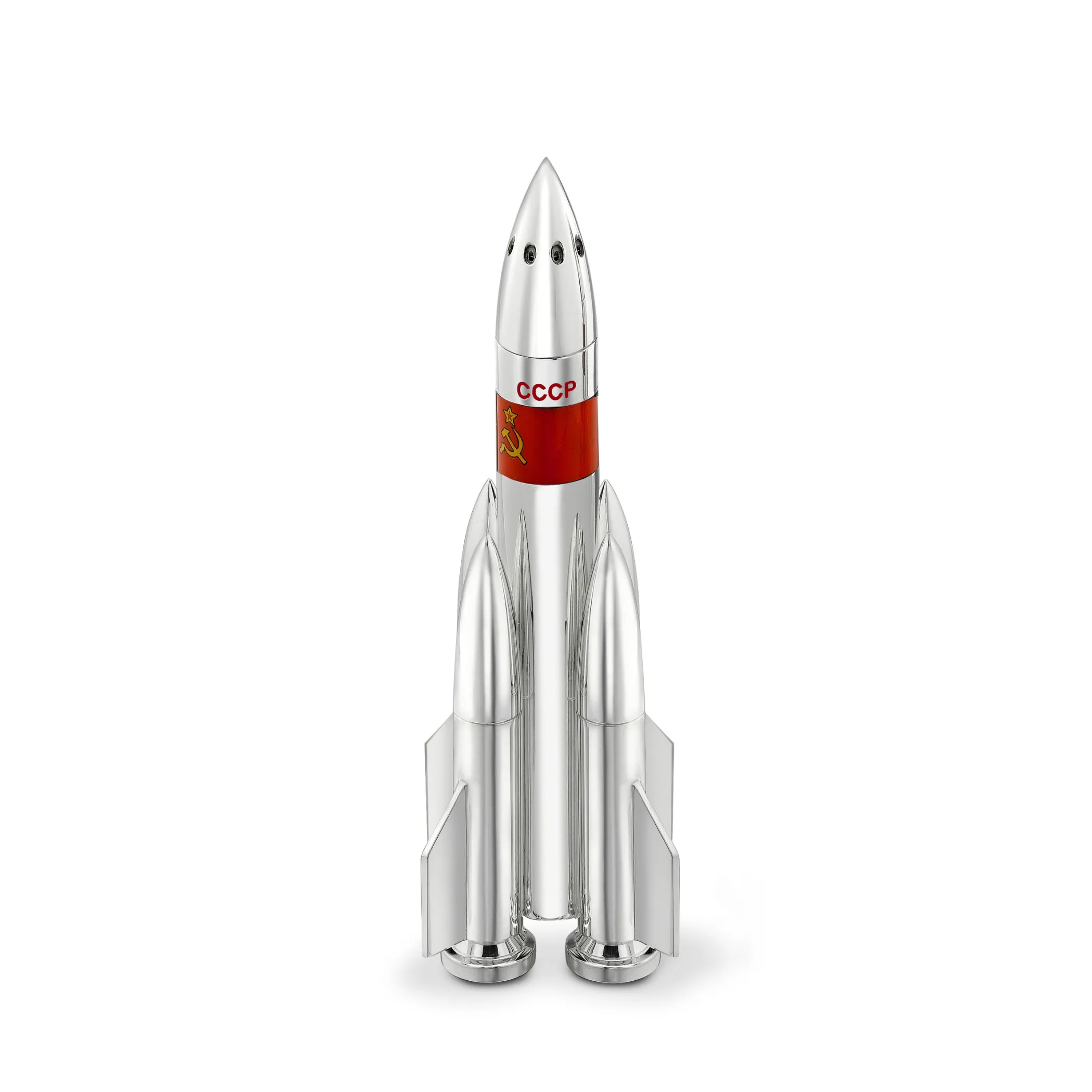 Theo Fennell Silverware*Silver Rocket Salt or Peppers with CCCP Enamel Flag