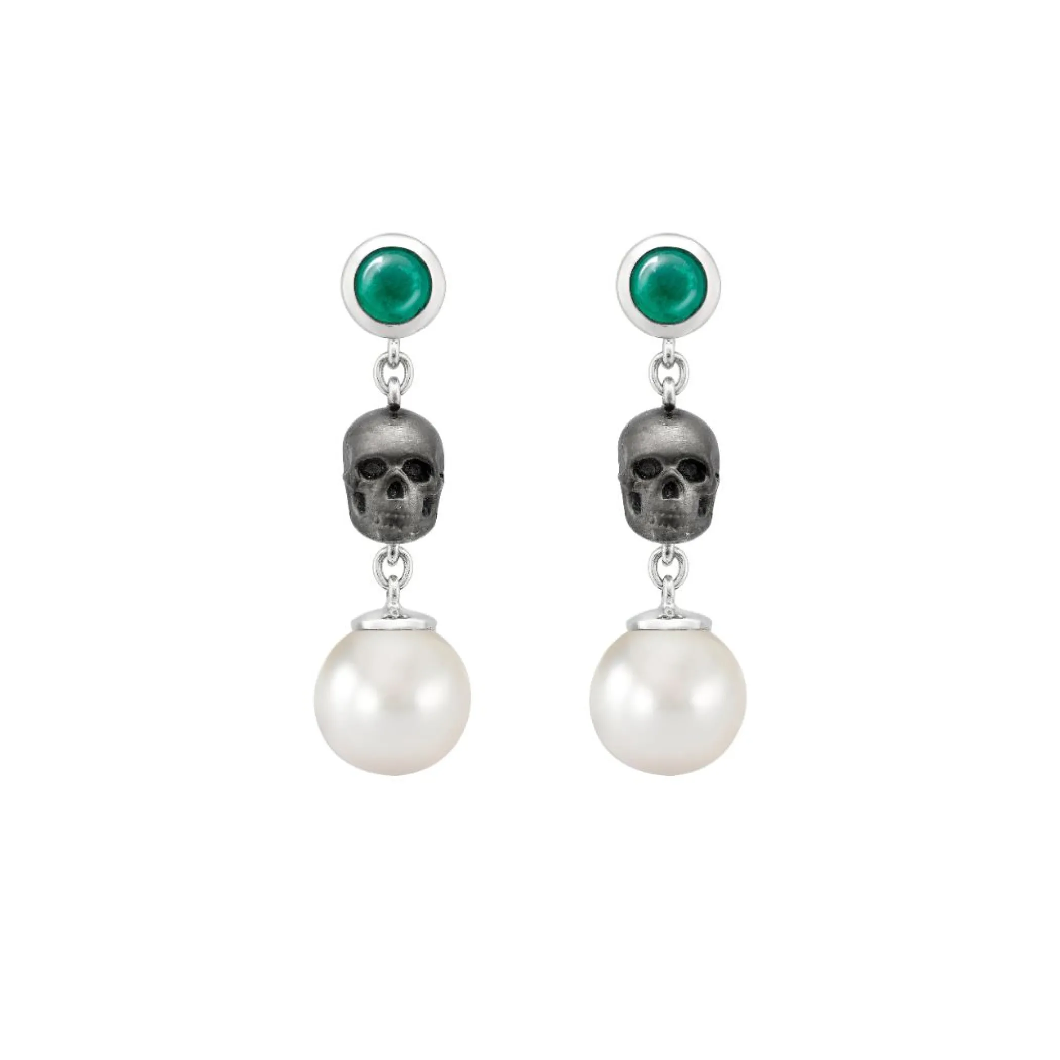 Theo Fennell Jewellery | Drop Earrings*Skull Emerald and Pearl Drop Earrings