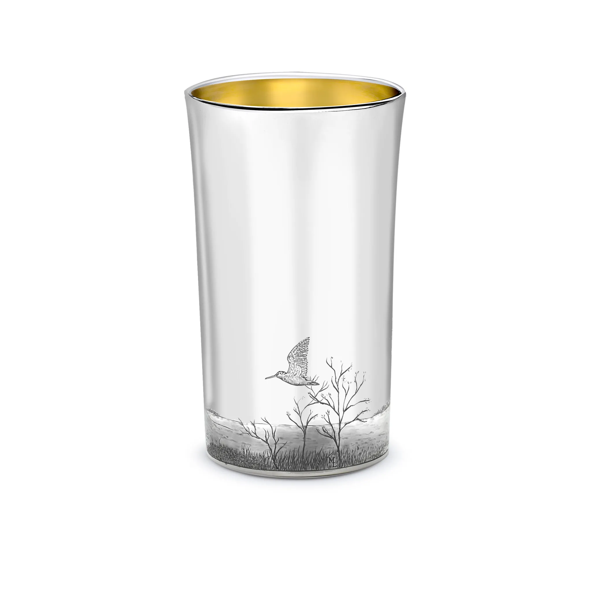 Theo Fennell Silverware*Straight Sided Flared Top Beaker Engraved with a Woodcock Scene