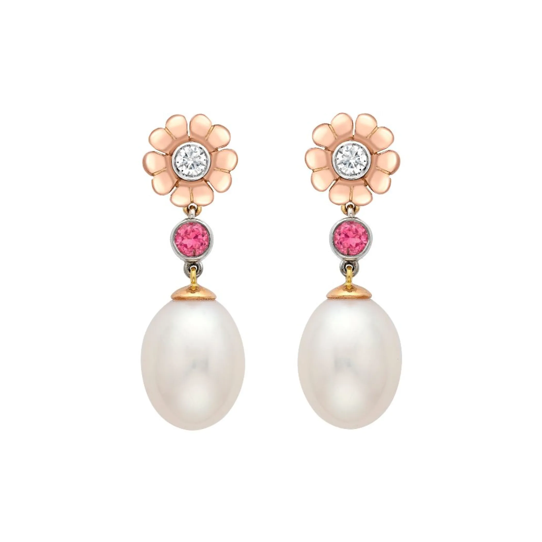 Theo Fennell Jewellery | One Off Pieces*Tourmaline Rose and Pearl Drop Earrings