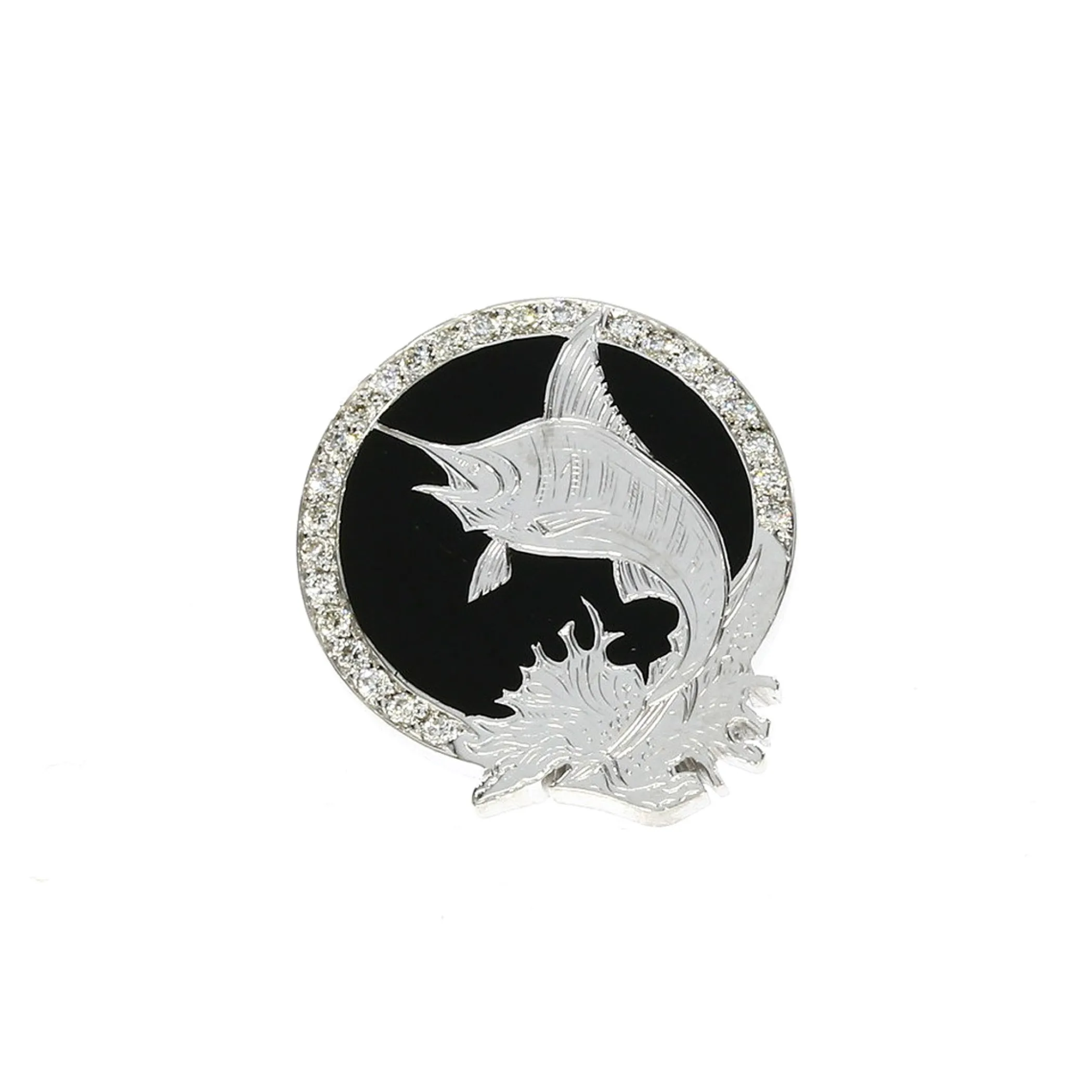 Theo Fennell Jewellery | Brooches*White Gold, Diamond & Black Enamel Marlin Pin