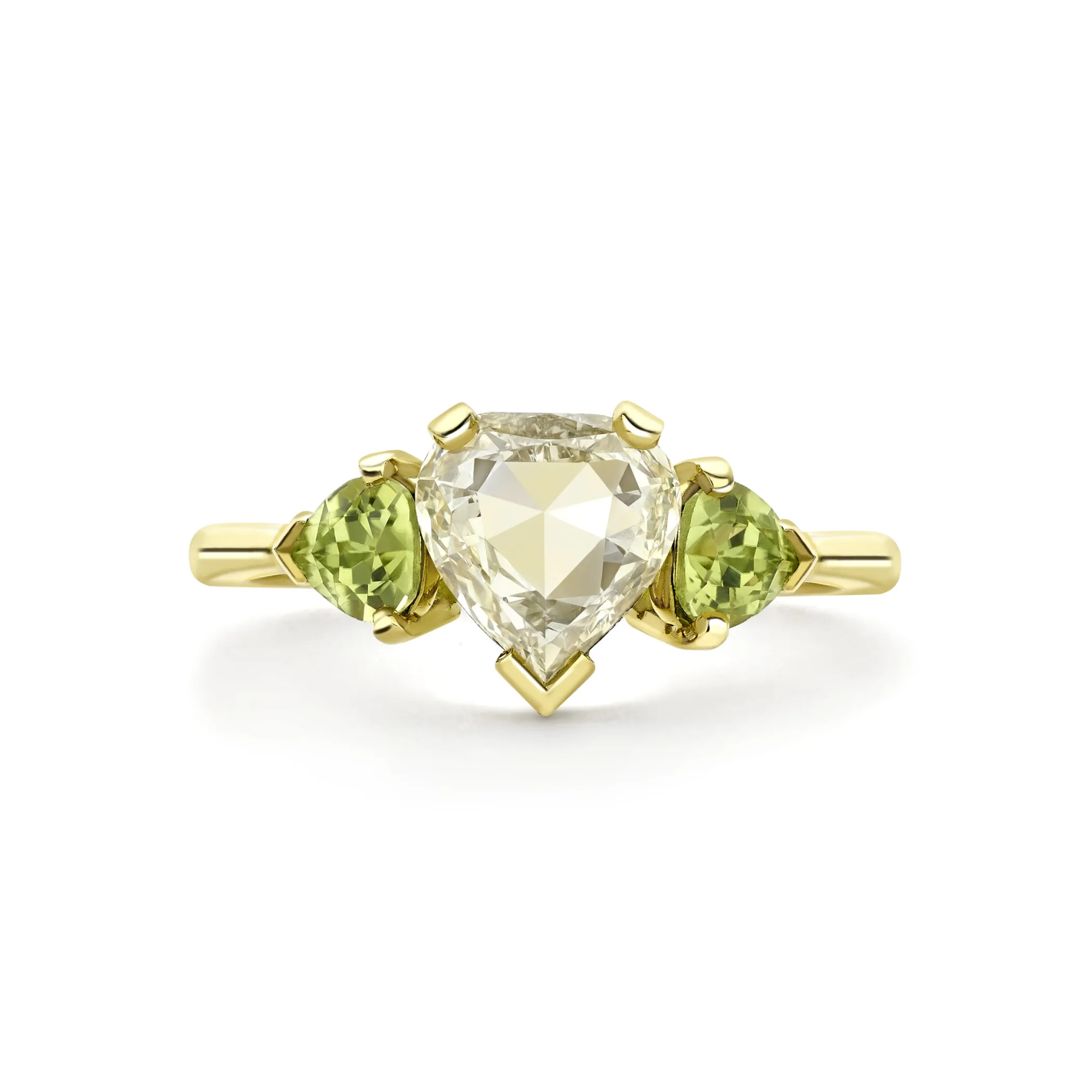 Theo Fennell Jewellery | One Off Pieces*Yellow Heart Shaped Diamond and Peridot Three Stone Ring